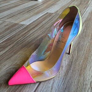 Christian Louboutin Debout 100 Patent Fushia Leather PVC Riviera Pumps. Eur. 37